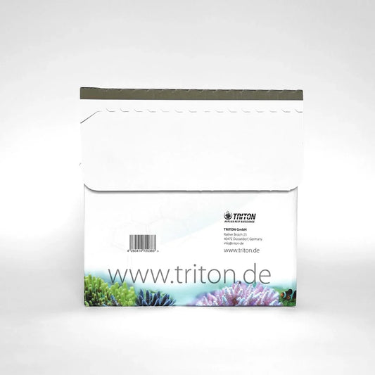Triton test kit envelope with coral reef images and aquarium-related design