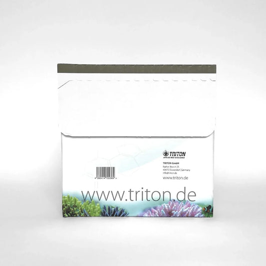 Triton reef test kit packaging with coral images and website address on white background