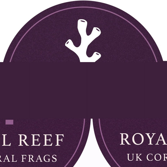 Purple circular coral frags logo with white coral silhouette and partial text