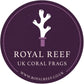 Purple circular logo with white coral graphic and text 'Royal Reef UK Coral Frags'.